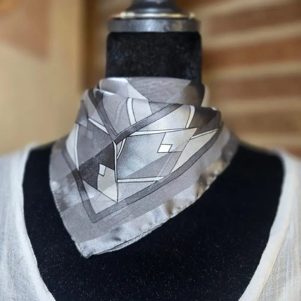 Vintage Made in Italy Geometric Abstract Square Scarf Handkerchief Grey RN 14750